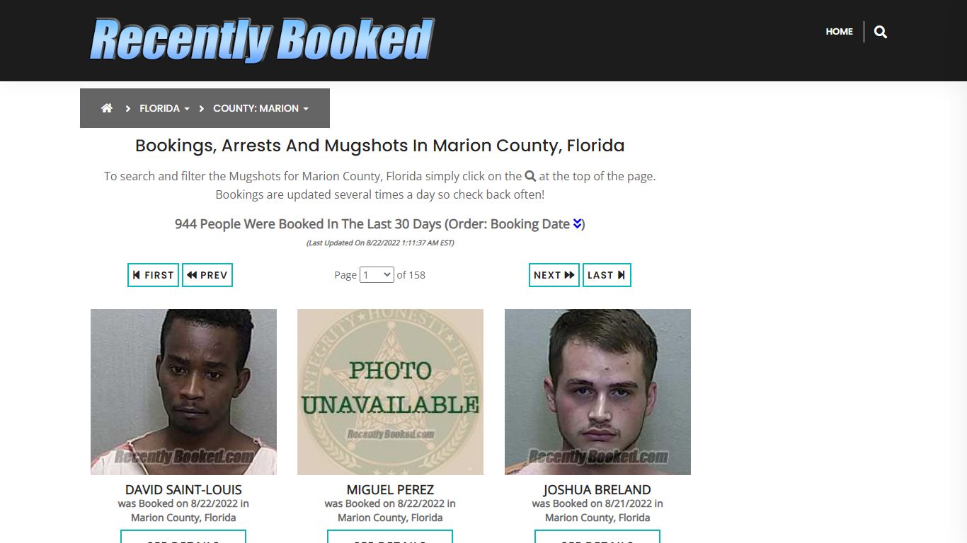 Recent bookings, Arrests, Mugshots in Marion County, Florida